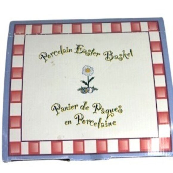 Porcelain Easter Basket Figurine With Rabbits  Eggs‎ Spring Decor 8\